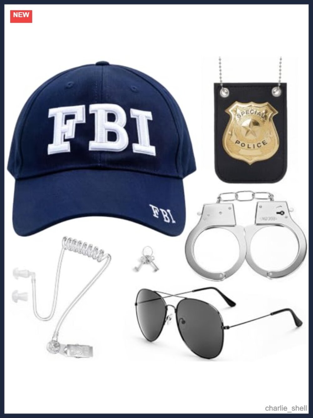 5 Pc FBI Police Costume Set Adjustable Cotton Baseball Cap Handcuffs Badge